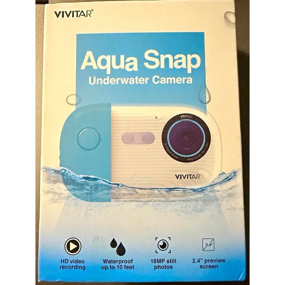 Vivitar Aqua Snap Underwater Camera 18MP 2.4 in Screen Waterproof HD Blue/White